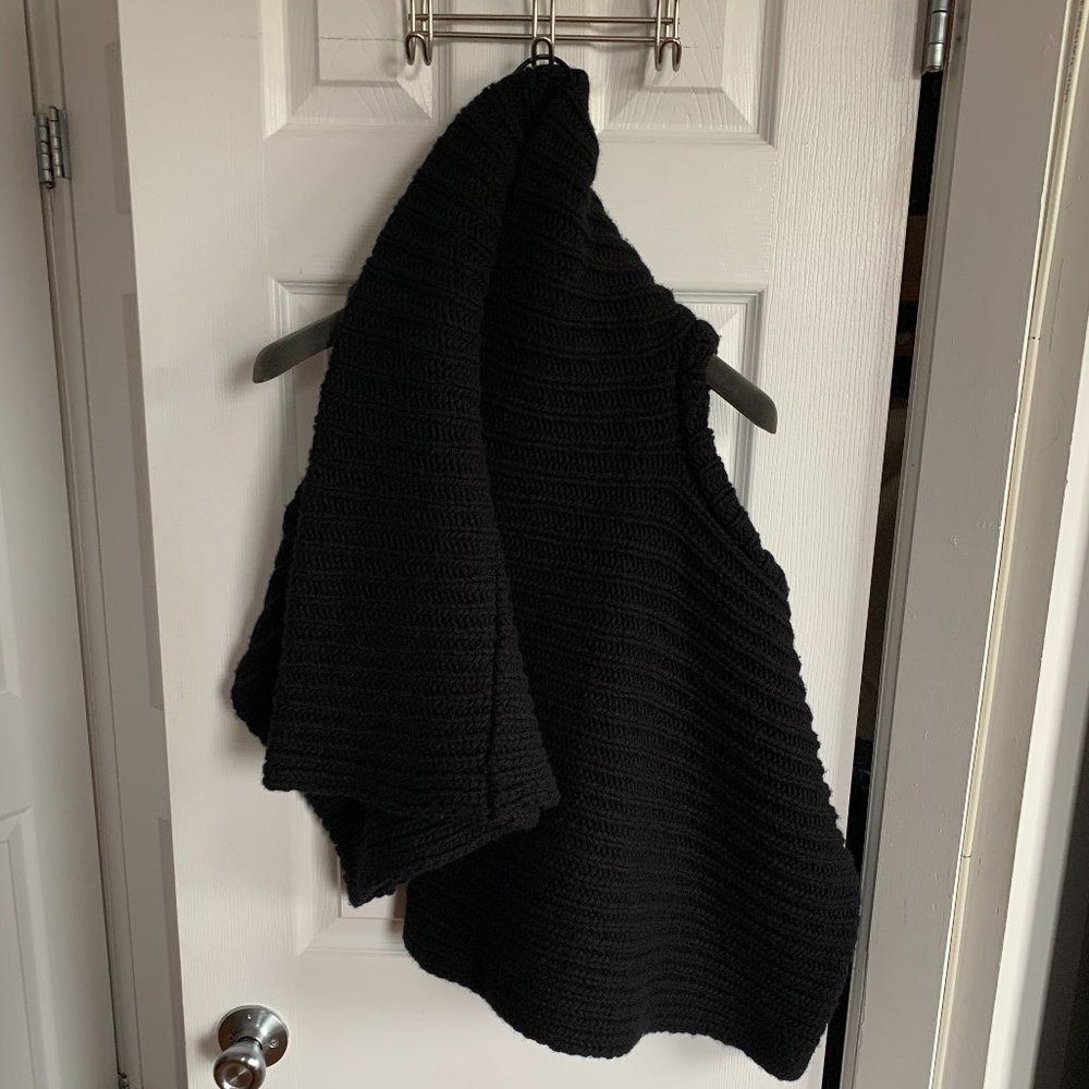 ANN DEMEULEMEESTER • Asymmetric Black Wool Ribbed Fisherman Sweater Vest FR 40 M - Picture 13 of 15